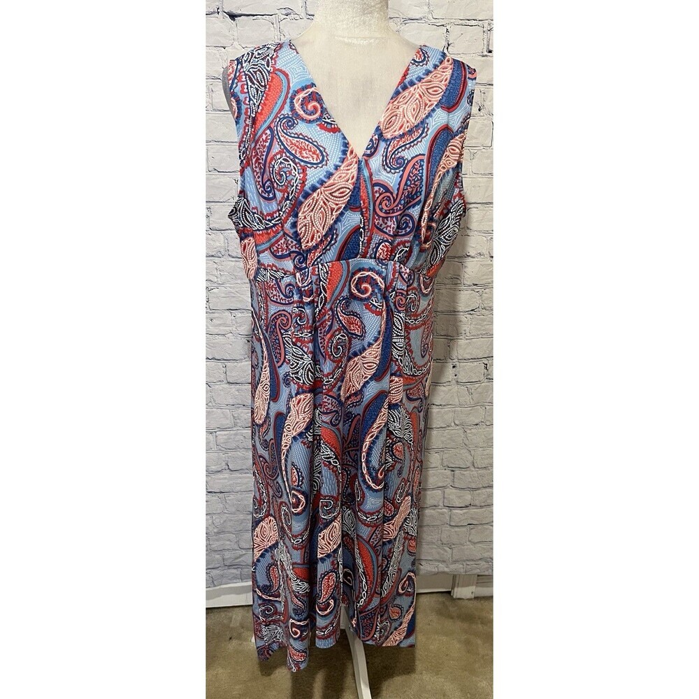 Ruby Rd Womens Asymmetrical Puff Paisley Midi Dress in Red & Blue Large